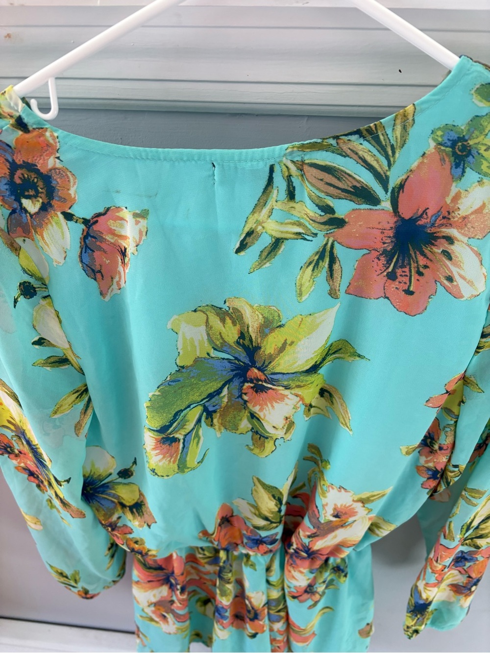 About A Girl Turquoise Floral Long-Sleeve Romper - Picture 6 of 7